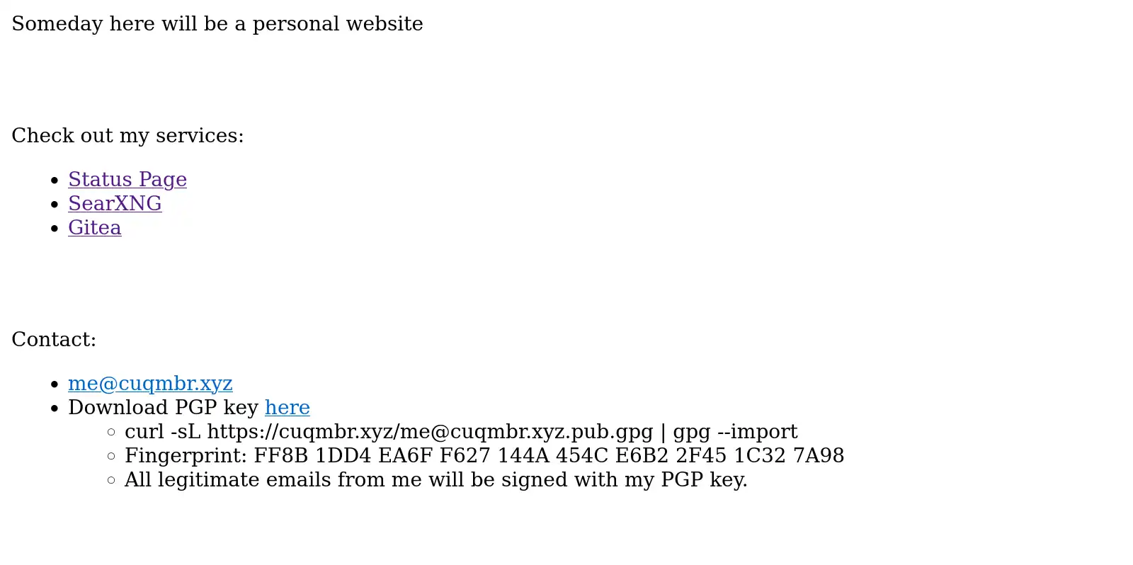 A list of services and contacts with default font and white background. No stylyng applied, html only.